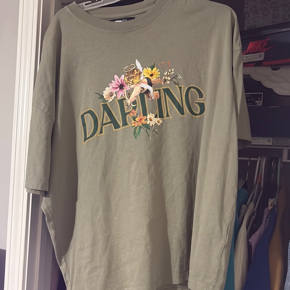 Olive Green 'DARING' Floral Graphic Tee